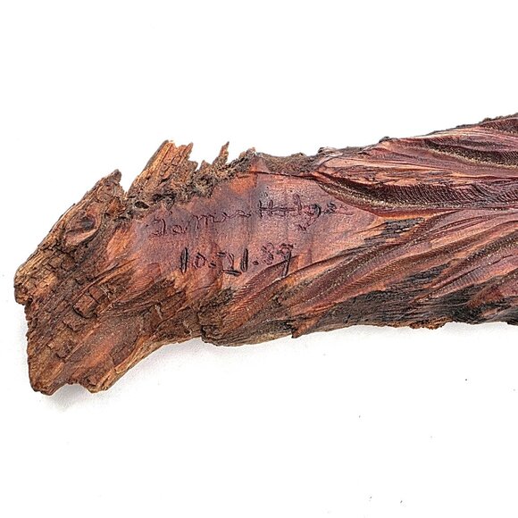 Vintage Wood Spirit Carving Face Sculpture Folk Art Signed Dated Old Man Log Art - Picture 6 of 11